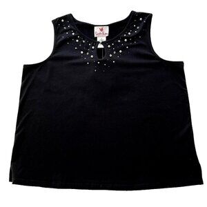 Quacker Factory Top XL Embellished Scoop Keyhole Neck Office Career Black NWT